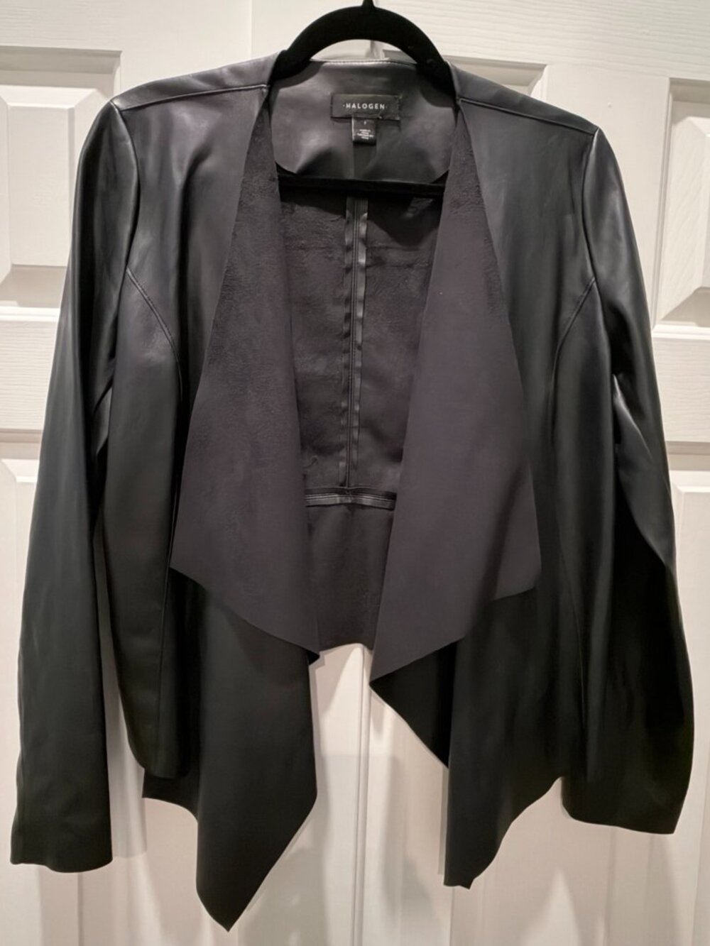 Halogen Black Faux Leather Drape Jacket Small